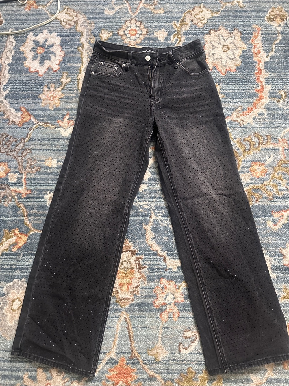 Ashley Mason Black Wide-Leg Jeans with Subtle Perforated Detail